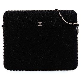 Portatablets crossbody in tweed nero Chanel CC con catena