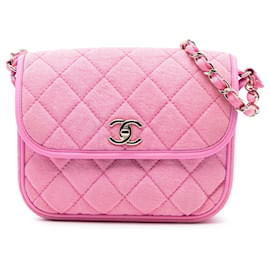 Borsa a tracolla Chanel Small CC Quilted Denim Messenger Flap Rosa