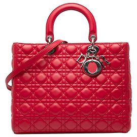 Borsa Satchel Lady Dior Large in pelle d'agnello Cannage rossa Dior