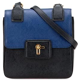 Borsa a tracolla con patta Prada Bicolor Saffiano Cuir Nera