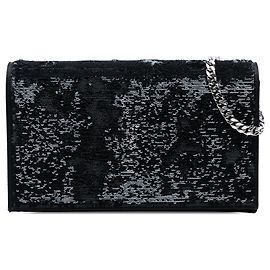 Borsa a tracolla Saint Laurent Kate Wallet on Chain con monogramma e paillettes nera