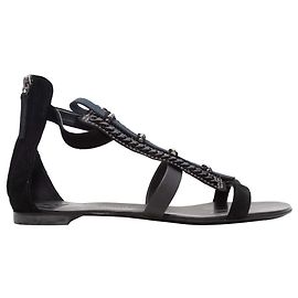 Sandali T-Strap decorati in camoscio nero Giuseppe Zanotti Taglia 40