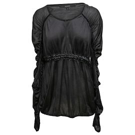 Top Gucci nero in seta a maniche lunghe con arricciature Taglia US L