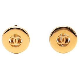 Pendientes de clip redondos Chanel CC chapados en oro