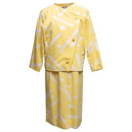 Conjunto de Chaqueta y Vestido Estampados Courreges Amarillo y Blanco Designer Talla 0