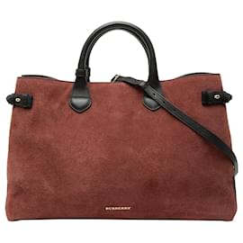 Borsa Satchel Banner Burberry Large in camoscio e vitello rossa