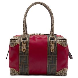 Borsa Boston Fendi Zucca in tela rivestita rossa con rifiniture mixed media