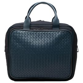 Borsa da lavoro Bottega Veneta in tela bicolore blu con rifiniture in Nappa Intrecciato