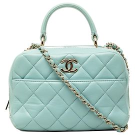Bolso Bowling Satchel Chanel Trendy CC Small de piel de cordero azul
