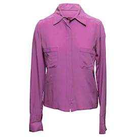 Camicia in seta con bottoni Chanel Boutique viola vintage Taglia FR 38
