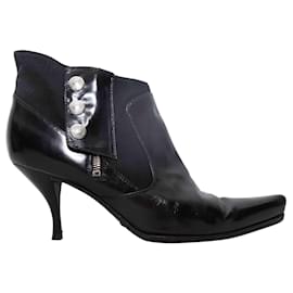 Schwarze Dolce & Gabbana spitze Absatzstiefeletten aus Lackleder und Wildleder Größe 39