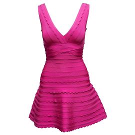 Herve Leger ärmelloses A-Linien Minikleid Hot Pink Größe US XS