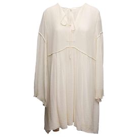 Chloé Vestido largo de manga larga Chloe de algodón y seda, blanco, talla FR 44