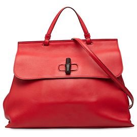 Sac Satchel Daily Gucci Large en cuir rouge avec bambou