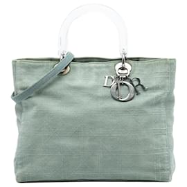Borsa Lady Dior Satchel in denim blu Large con manici in acrilico Cannage