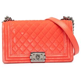 Borsa a tracolla Chanel Boy Flap in velluto trapuntato Arancione, dimensione Old Medium