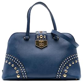 Borsa Promenade Prada in pelle Saffiano blu con borchie