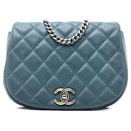 Borsa Crossbody Chanel Small Quilted Caviar Casual Pocket Flap Blu
