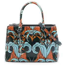 Borsa Prada Small Saffiano Lux Galleria Lily Print Double Zip Satchel Nera