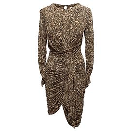 Tan & Multicolor Isabel Marant Long Sleeve Leopard Print Dress Size FR 38