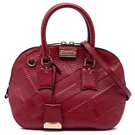 Bolsa Bowling Satchel Orchard Burberry Small em couro granulado vermelho com motivo Check em relevo
