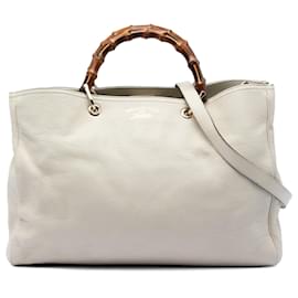Borsa Shopper Satchel Gucci Large in pelle di vitello marrone con bambù