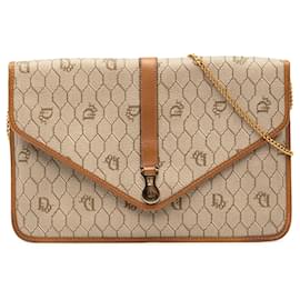Bolsa Crossbody de corrente Dior em tela revestida colmeia marrom