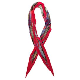 Foulard in seta plissettata rosso Hermès Parmi Les Fleurs Je Compte Les Heures