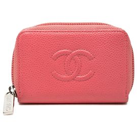 Monedero con cremallera Chanel CC Caviar Rosa