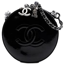 Borsa Satchel Chanel CC Round as Earth in vernice nera