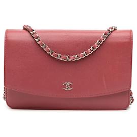 Borsa a tracolla Chanel CC Caviar Sevruga Wallet On Chain rossa