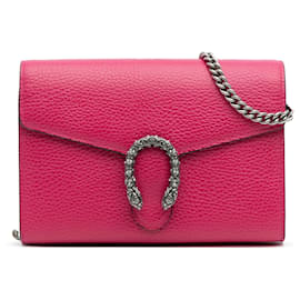 Bolsa Tiracolo Gucci Mini Dionysus Wallet on Chain em couro rosa