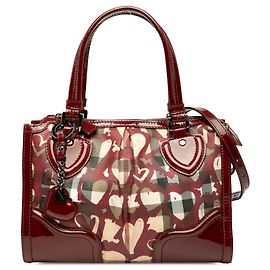 Burberry Pilgrim Satchel aus beschichtetem House Check Canvas mit braunem Lackleder-Trim und Herzen