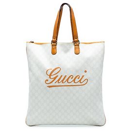 Tote piatta con zip Gucci GG Supreme Heritage Logo Bianca