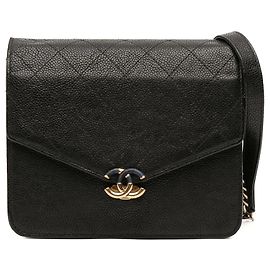 Chanel Paris-Cuba Wallet On Chain Crossbody Bag aus schwarzem quadratisch gestepptem Kaviarleder mit Kontursteppung