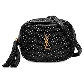 Borsa Lou Camera Saint Laurent Baby in pelle di vitello matelassé chevron nera con monogramma e pois