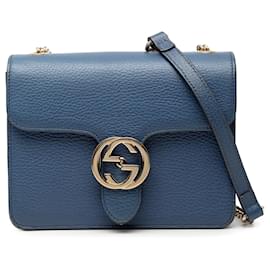 Borsa a tracolla Gucci Small Dollar in pelle di vitello blu con G intrecciate