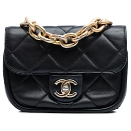 Borsa Satchel Chanel Mini in pelle di agnello matelassé nera con manico superiore e catena