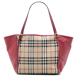 Borsa tote Burberry Canterbury Small in tela Haymarket Check e pelle marrone