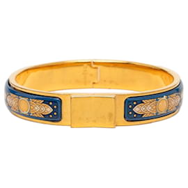 Gold Hermès Narrow Printed Enamel Loquet Hinge Bracelet