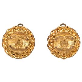 Gold Chanel CC vergoldete runde Clip-On Ohrringe