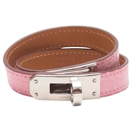 Pink Hermes Crocodile Mini Kelly Double Tour Bracelet - Hermès