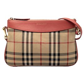 Borsa a tracolla Burberry Haymarket Check Canvas Peyton marrone