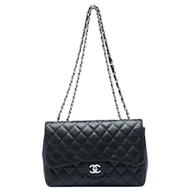 Borsa a tracolla Chanel Jumbo Classic Caviar Single Flap Nera