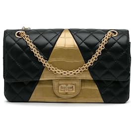 Borsa Chanel 2.55 Reissue Double Flap Medium in pelle d'agnello embossed croc nera