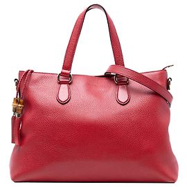 Borsa Satchel Gucci in pelle rossa con nappa Bamboo