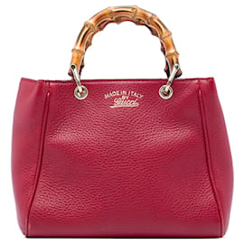 Borsa Gucci Mini Bamboo Shopper in pelle di vitello rossa