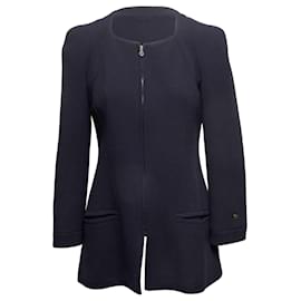 Vintage Navy Chanel Boutique Herbst/Winter 1997 Wolljacke Größe FR 42