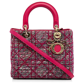Borsa Lady Dior Satchel Medium in tweed Macrocannage rosa