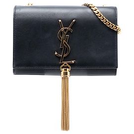Borsa a tracolla Small Kate Tassel Saint Laurent in pelle di vitello liscia nera con monogramma